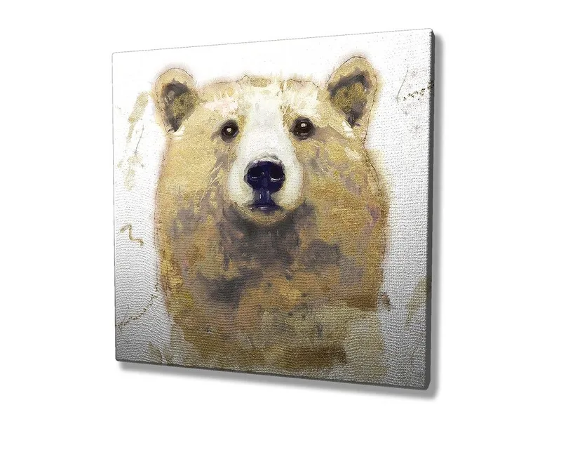 Lerretsbilde 45x45 cm - Portrett av en bjørn med myke penselstrøk - Beige / Brun / Hvit - Innredning - Bilder & kunst - Lerretsbilder