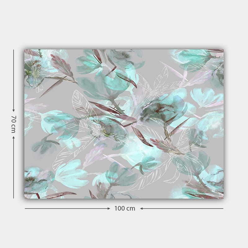 Lerretsbilde 70x100 cm - Abstrakt blomstermotiv i myke pastellfarger - Aqua / Grå / Brun - Innredning - Bilder & kunst - Lerretsbilder