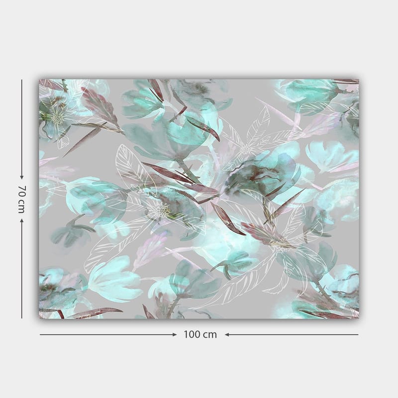 Lerretsbilde 70x100 cm - Abstrakt blomstermotiv i myke pastellfarger - Aqua / Grå / Brun - Innredning - Bilder & kunst - Lerretsbilder