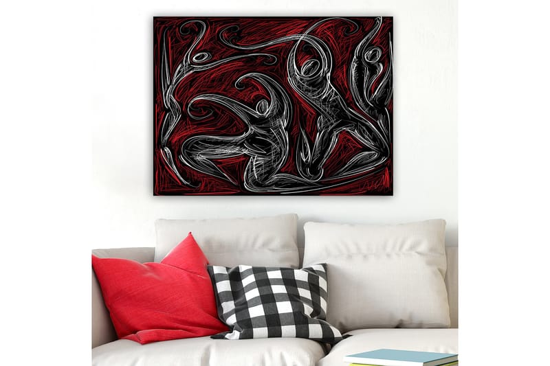 Lerretsbilde 70x100 cm - Abstrakt dans med dynamiske figurer som uttrykker bevegelse og energi - Rød / Svart / Hvit - Innredning - Bilder & kunst - Lerretsbilder