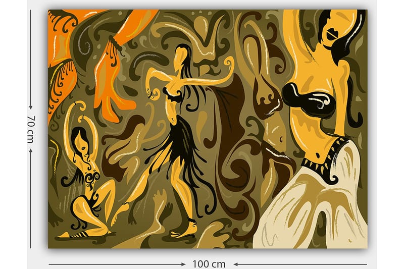 Lerretsbilde 70x100 cm - Abstrakt dansemotiv med kvinnelige figurer i livlige positurer - Gull / Brun / Olivengrønn - Innredning - Bilder & kunst - Lerretsbilder