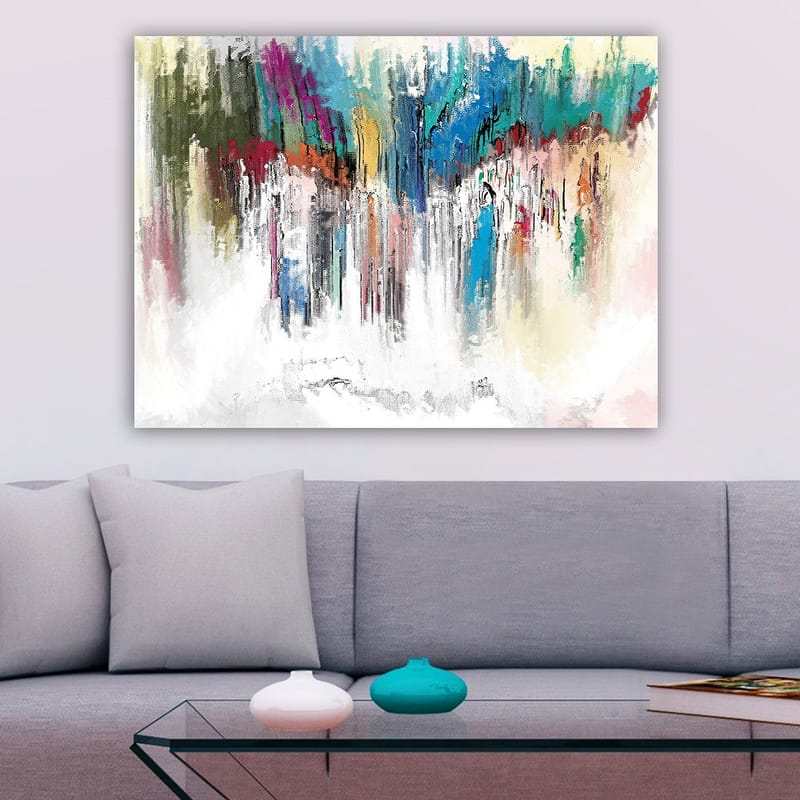 Lerretsbilde 70x100 cm - Abstrakt fargeeksplosjon med elementer av blått og rødt - Blå / Rød / Grønn - Innredning - Bilder & kunst - Lerretsbilder