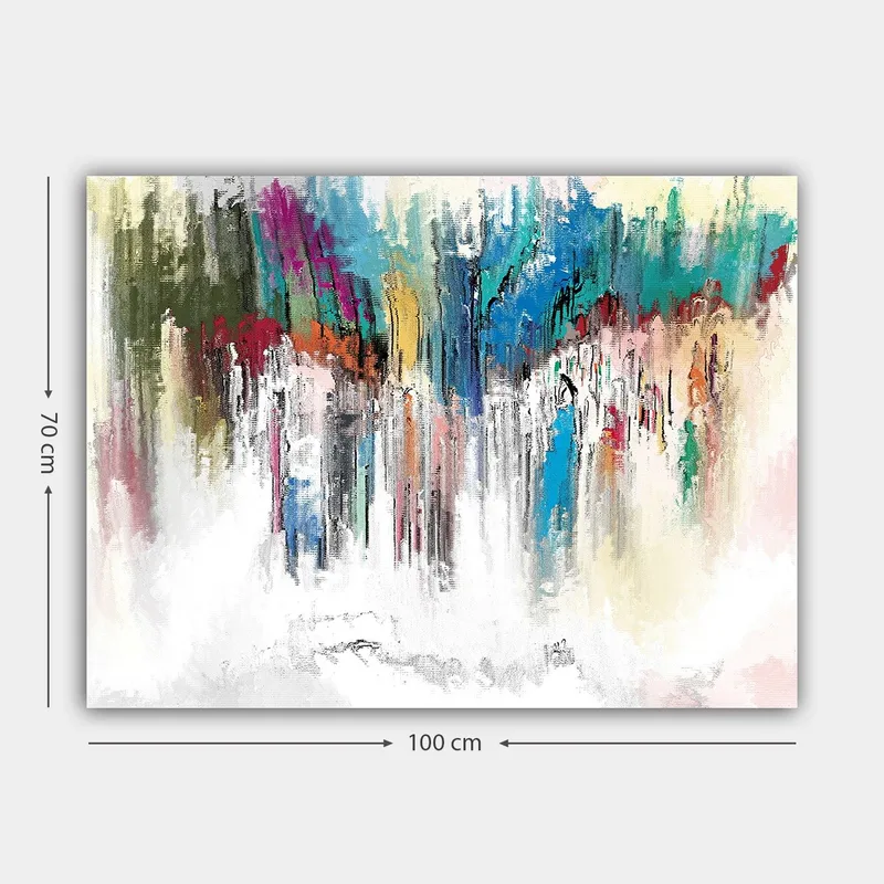 Lerretsbilde 70x100 cm - Abstrakt fargeeksplosjon med elementer av blått og rødt - Blå / Rød / Grønn - Innredning - Bilder & kunst - Lerretsbilder