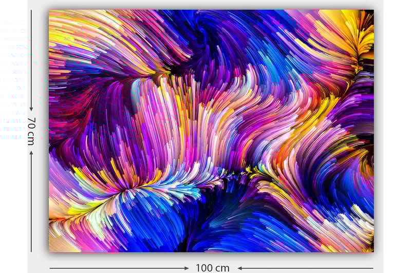 Lerretsbilde 70x100 cm - Abstrakt fargerik komposisjon med feiende linjer og former - Lilla / Blå / Gul - Innredning - Bilder & kunst - Lerretsbilder