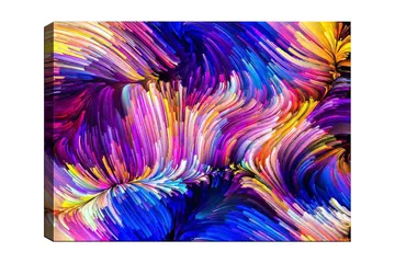 Lerretsbilde 70x100 cm - Abstrakt fargerik komposisjon med feiende linjer og former - Lilla / Blå / Gul - Innredning - Bilder & kunst - Lerretsbilder