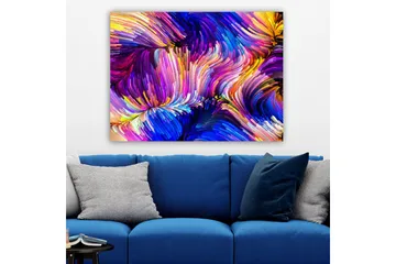Lerretsbilde 70x100 cm - Abstrakt fargerik komposisjon med feiende linjer og former - Lilla / Blå / Gul - Innredning - Bilder & kunst - Lerretsbilder