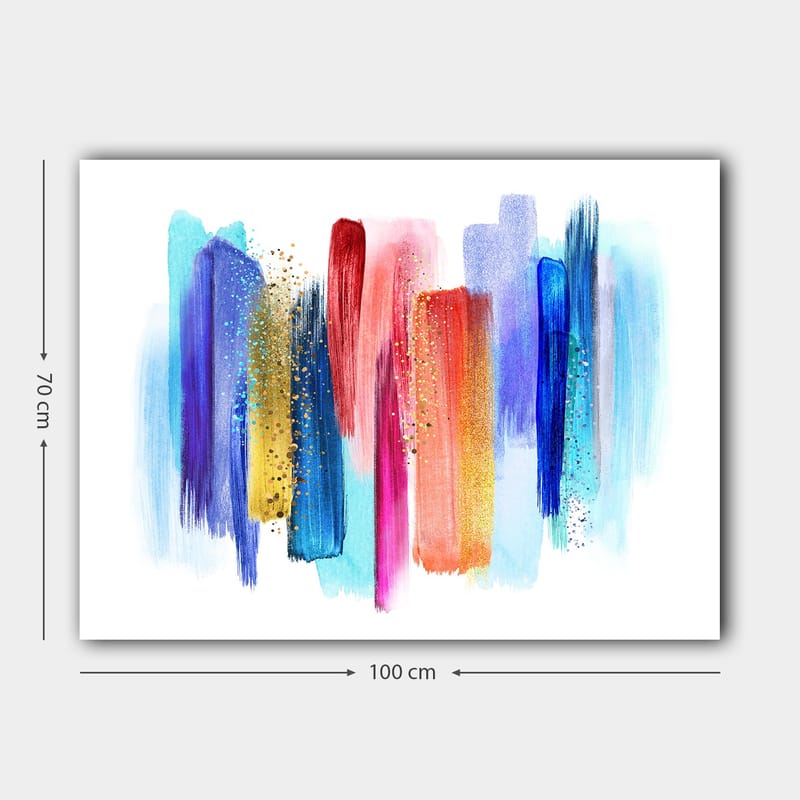 Lerretsbilde 70x100 cm - Abstrakt fargespill med vertikale penselstrøk i livlige nyanser - Blå / Rød / Rosa - Innredning - Bilder & kunst - Lerretsbilder