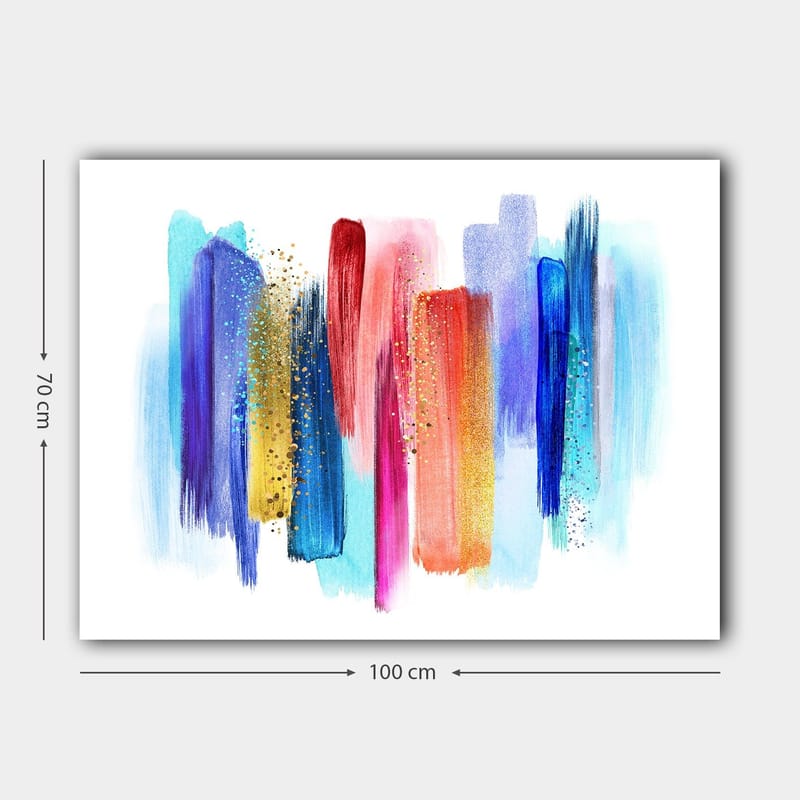 Lerretsbilde 70x100 cm - Abstrakt fargespill med vertikale penselstrøk i livlige nyanser - Blå / Rød / Rosa - Innredning - Bilder & kunst - Lerretsbilder