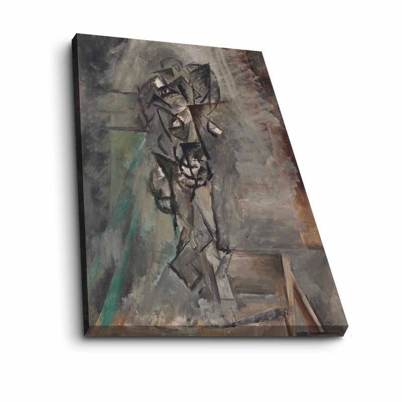 Lerretsbilde 70x100 cm - Abstrakt figurativ komposisjon med en menneskefigur i fokus - Grå / Svart / Brun - Innredning - Bilder & kunst - Lerretsbilder