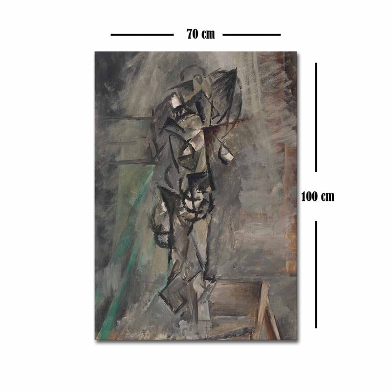 Lerretsbilde 70x100 cm - Abstrakt figurativ komposisjon med en menneskefigur i fokus - Grå / Svart / Brun - Innredning - Bilder & kunst - Lerretsbilder