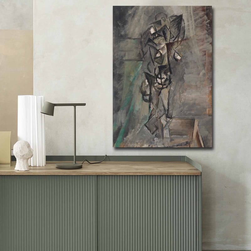 Lerretsbilde 70x100 cm - Abstrakt figurativ komposisjon med en menneskefigur i fokus - Grå / Svart / Brun - Innredning - Bilder & kunst - Lerretsbilder