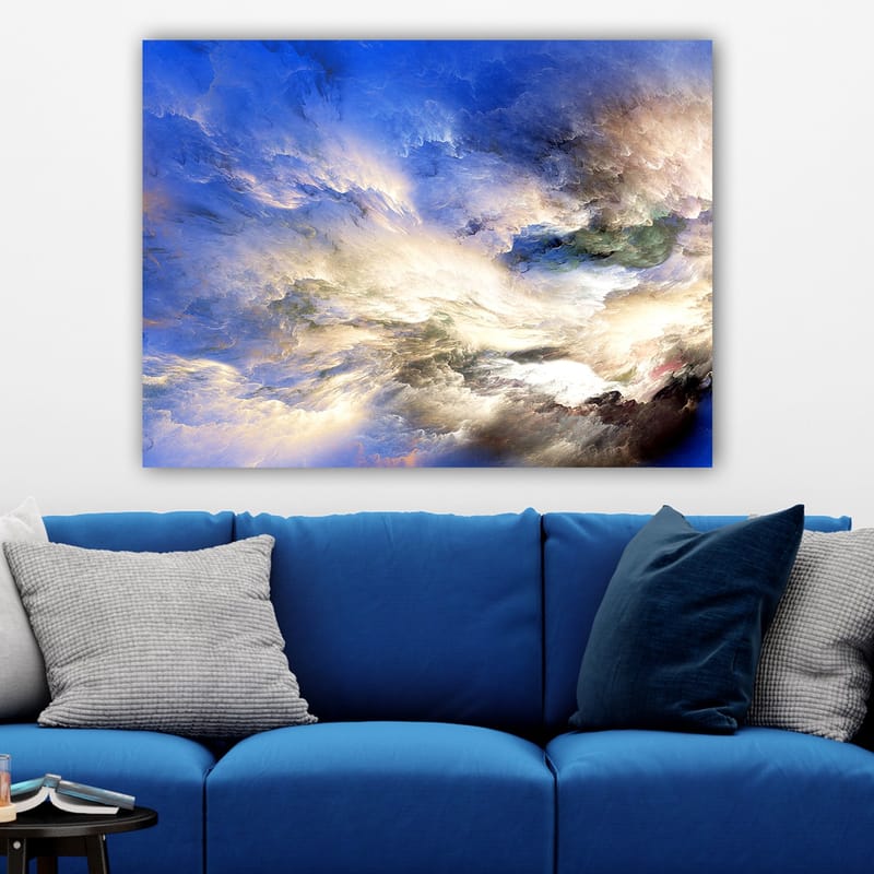 Lerretsbilde 70x100 cm - Abstrakt himmel med dramatiske skyformasjoner i forskjellige nyanser - Blå / Hvit / Grønn - Innredning - Bilder & kunst - Lerretsbilder