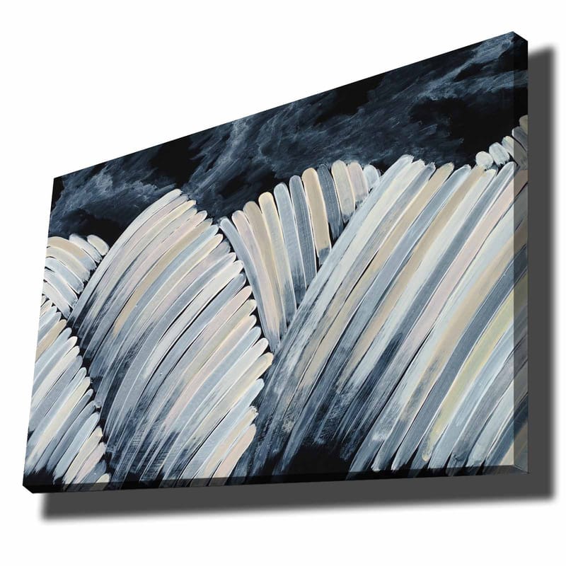 Lerretsbilde 70x100 cm - Abstrakt komposisjon av bølgende former i svart-hvitt, Svart / Hvit / Grå