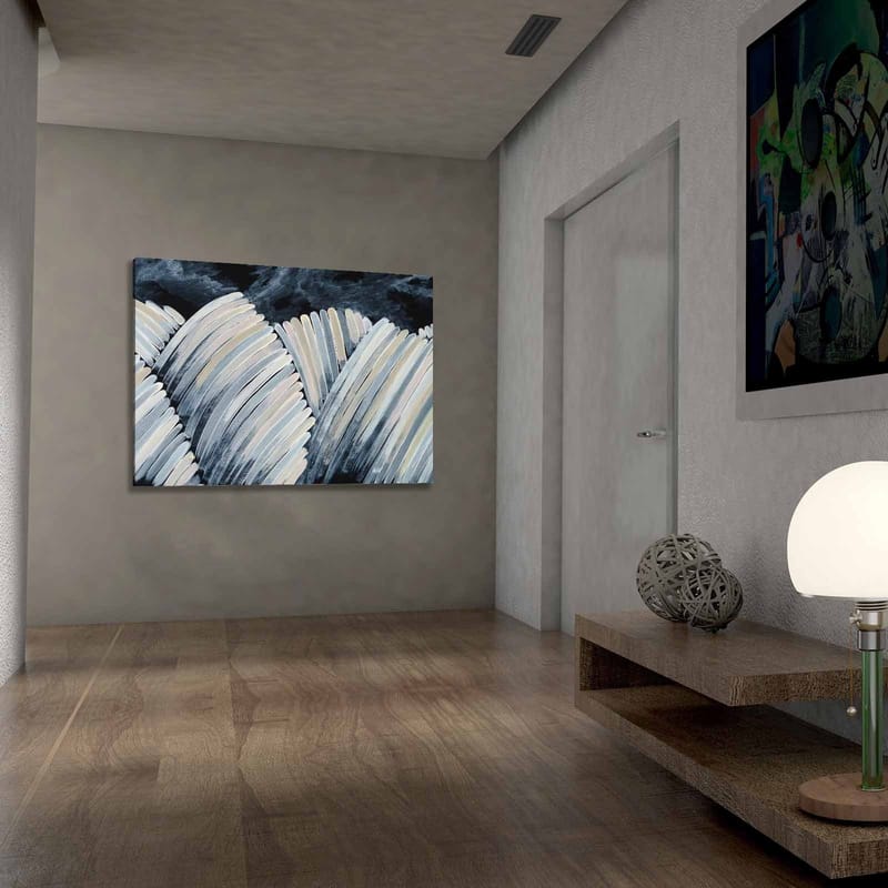 Lerretsbilde 70x100 cm - Abstrakt komposisjon av bølgende former i svart-hvitt - Svart / Hvit / Grå - Innredning - Bilder & kunst - Lerretsbilder