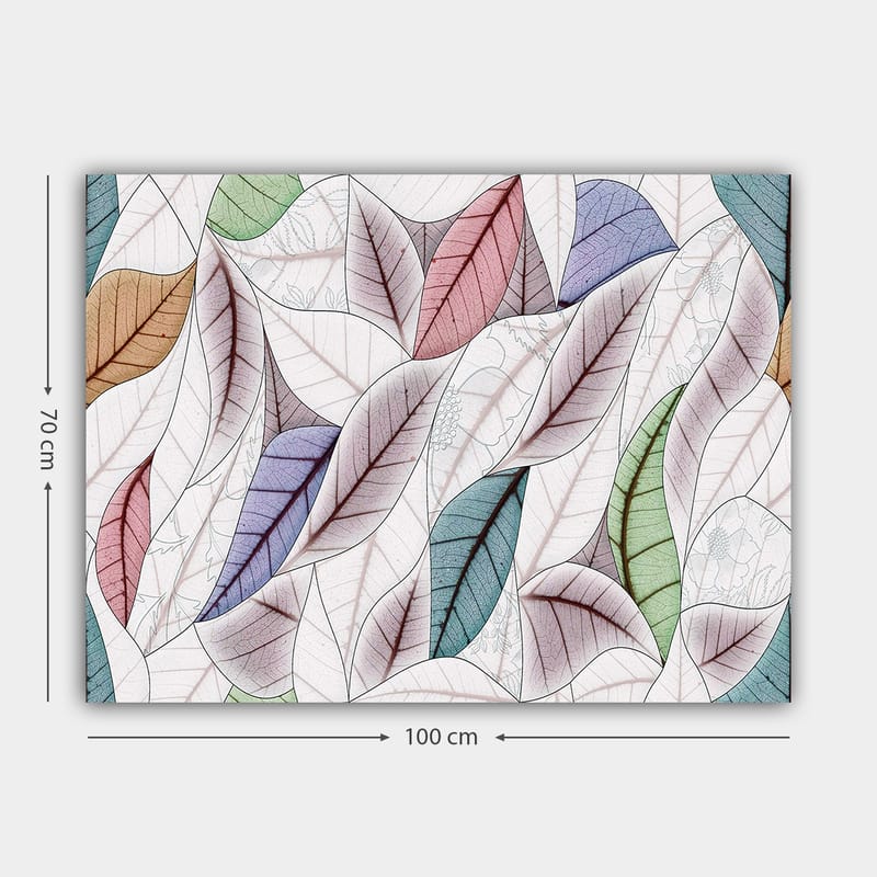 Lerretsbilde 70x100 cm - Abstrakt komposisjon av fargerike blader i forskjellige former og nyanser - Grønn / Rød / Blå - Innredning - Bilder & kunst - Lerretsbilder