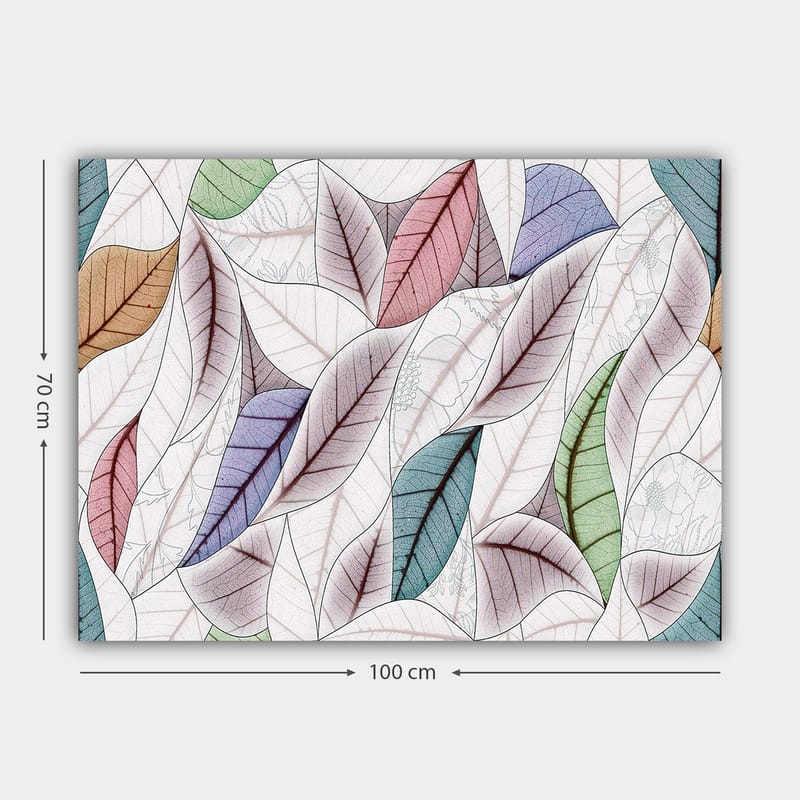 Lerretsbilde 70x100 cm - Abstrakt komposisjon av fargerike blader i forskjellige former og nyanser - Grønn / Rød / Blå - Innredning - Bilder & kunst - Lerretsbilder