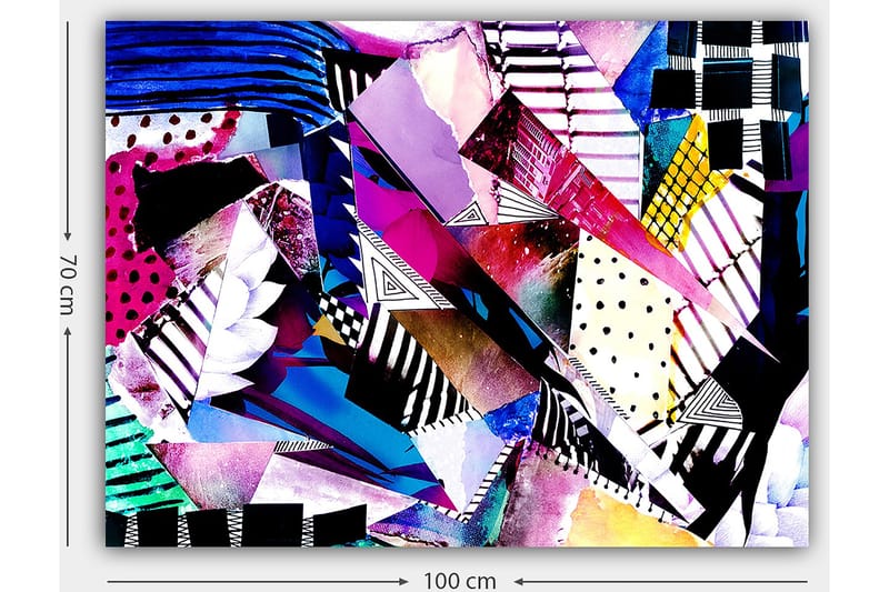 Lerretsbilde 70x100 cm - Abstrakt komposisjon av fargerike geometriske former og mønstre - Lilla / Blå / Svart - Innredning - Bilder & kunst - Lerretsbilder
