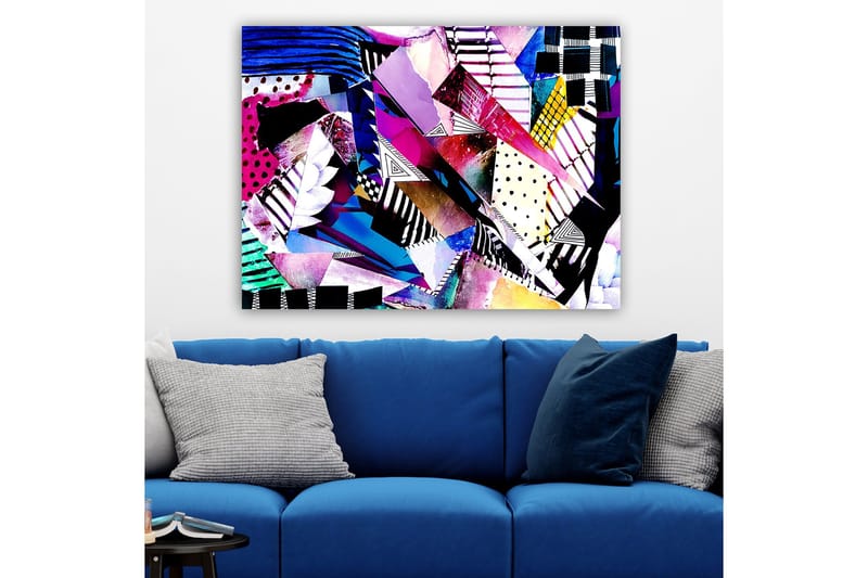 Lerretsbilde 70x100 cm - Abstrakt komposisjon av fargerike geometriske former og mønstre - Lilla / Blå / Svart - Innredning - Bilder & kunst - Lerretsbilder