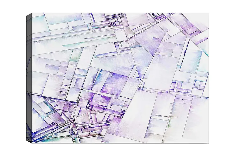 Lerretsbilde 70x100 cm - Abstrakt komposisjon av geometriske former i myke nyanser, Lilla / Hvit / Lyseblå