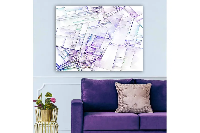 Lerretsbilde 70x100 cm - Abstrakt komposisjon av geometriske former i myke nyanser - Lilla / Hvit / Lyseblå - Innredning - Bilder & kunst - Lerretsbilder