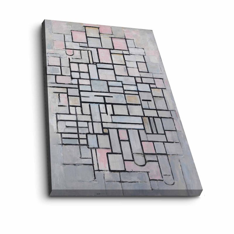 Lerretsbilde 70x100 cm - Abstrakt komposisjon av geometriske former i myke nyanser - Lys grå / Rosa / Svart - Innredning - Bilder & kunst - Lerretsbilder