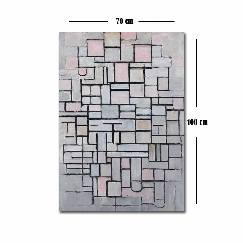 Lerretsbilde 70x100 cm - Abstrakt komposisjon av geometriske former i myke nyanser - Lys grå / Rosa / Svart - Innredning - Bilder & kunst - Lerretsbilder