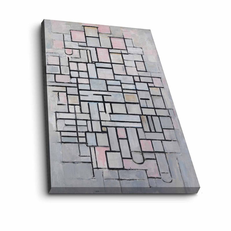 Lerretsbilde 70x100 cm - Abstrakt komposisjon av geometriske former i myke nyanser - Lys grå / Rosa / Svart - Innredning - Bilder & kunst - Lerretsbilder