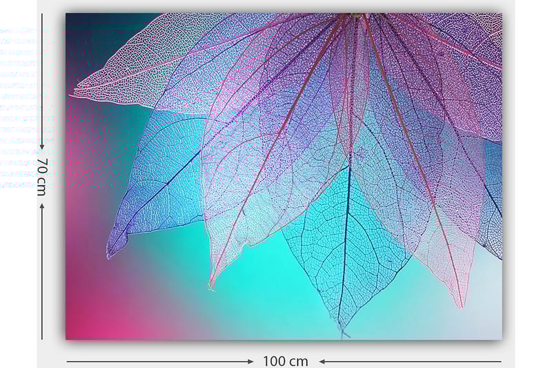 Lerretsbilde 70x100 cm - Abstrakt komposisjon av gjennomsiktige blader med en harmonisk fargepalett - Lilla / Turkis / Rosa - Innredning - Bilder & kunst - Lerretsbilder