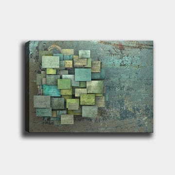 Lerretsbilde 70x100 cm - Abstrakt komposisjon av overlappende firkanter i forskjellige nyanser av grønt og blått - Grønn / Turkis / Blå - Innredning - Bilder & kunst - Lerretsbilder