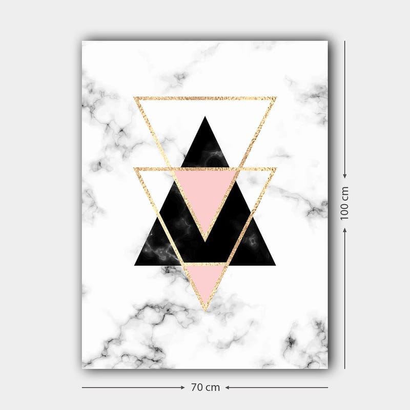 Lerretsbilde 70x100 cm - Abstrakt komposisjon av trekanter i forskjellige farger og former - Svart / Rosa / Gull - Innredning - Bilder & kunst - Lerretsbilder