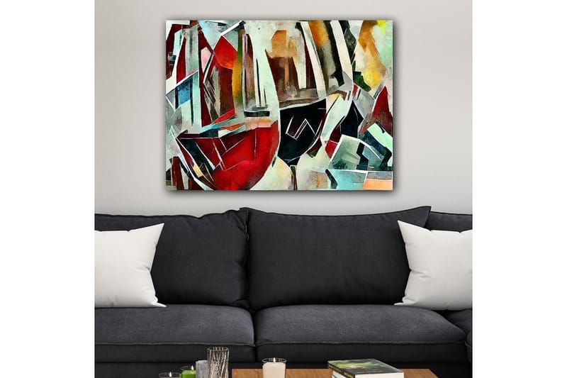 Lerretsbilde 70x100 cm - Abstrakt komposisjon av vinglass i forskjellige former og farger - Rød / Svart / Blå - Innredning - Bilder & kunst - Lerretsbilder