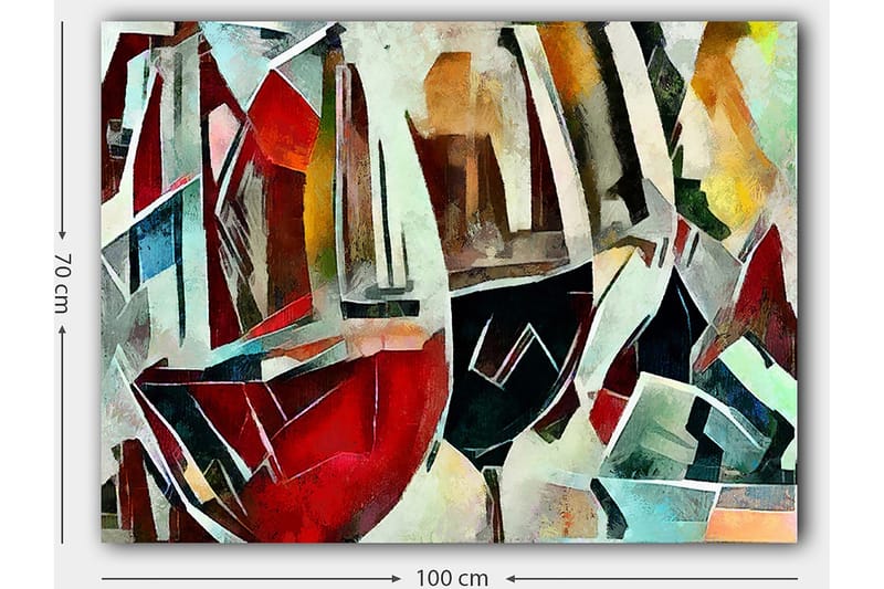 Lerretsbilde 70x100 cm - Abstrakt komposisjon av vinglass i forskjellige former og farger - Rød / Svart / Blå - Innredning - Bilder & kunst - Lerretsbilder