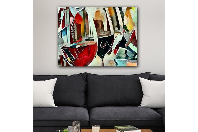 Lerretsbilde 70x100 cm - Abstrakt komposisjon av vinglass i forskjellige former og farger - Rød / Svart / Blå - Innredning - Bilder & kunst - Lerretsbilder