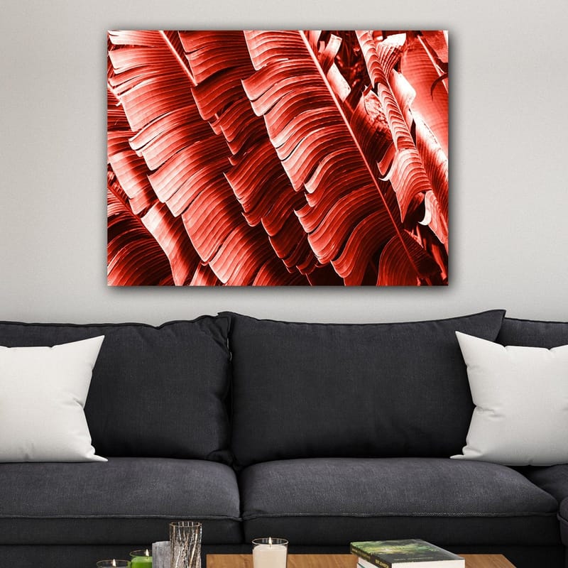Lerretsbilde 70x100 cm - Abstrakt komposisjon av planteblader i dype røde nyanser - Rød / Mørk rød - Innredning - Bilder & kunst - Lerretsbilder