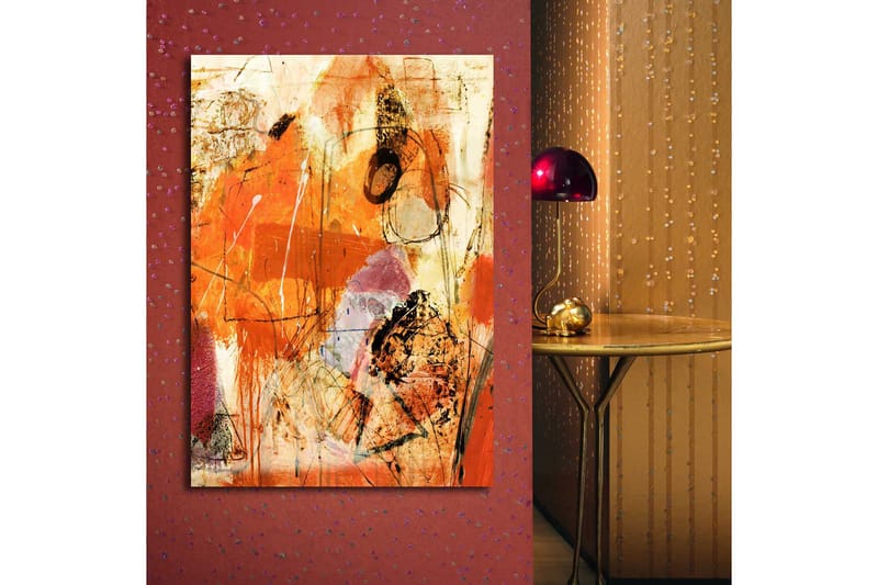Lerretsbilde 70x100 cm - Abstrakt komposisjon med dominerende oransje og røde toner som skaper en energisk følelse - Oransje / Rød / Lys beige - Innredning - Bilder & kunst - Lerretsbilder