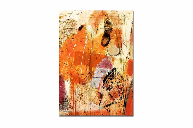 Lerretsbilde 70x100 cm - Abstrakt komposisjon med dominerende oransje og røde toner som skaper en energisk følelse, Oransje / Rød / Lys beige