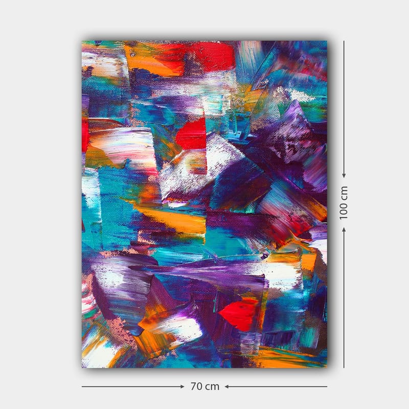 Lerretsbilde 70x100 cm - Abstrakt komposisjon med dynamiske fargefelt og teksturer - Turkis / Lilla / Rød - Innredning - Bilder & kunst - Lerretsbilder