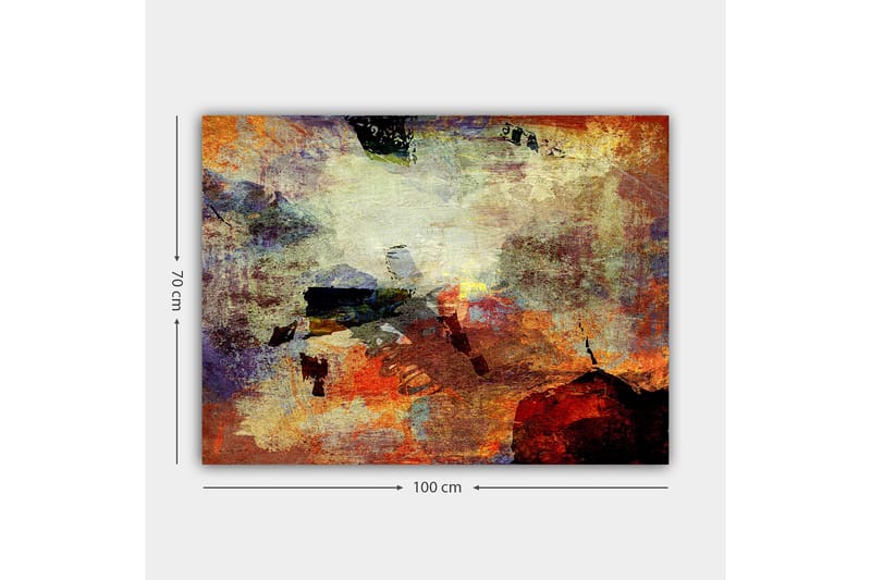 Lerretsbilde 70x100 cm - Abstrakt komposisjon med dynamiske fargefelt som skaper en følelse av bevegelse og dybde - Rød / Oransje / Grønn - Innredning - Bilder & kunst - Lerretsbilder