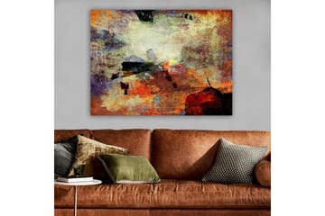 Lerretsbilde 70x100 cm - Abstrakt komposisjon med dynamiske fargefelt som skaper en følelse av bevegelse og dybde - Rød / Oransje / Grønn - Innredning - Bilder & kunst - Lerretsbilder