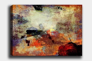 Lerretsbilde 70x100 cm - Abstrakt komposisjon med dynamiske fargefelt som skaper en følelse av bevegelse og dybde - Rød / Oransje / Grønn - Innredning - Bilder & kunst - Lerretsbilder