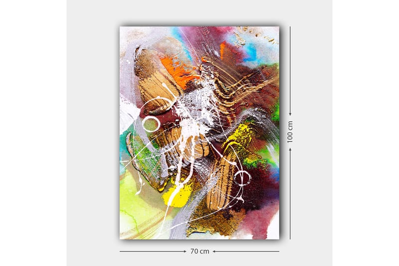 Lerretsbilde 70x100 cm - Abstrakt komposisjon med dynamiske former og farger som skaper en følelse av bevegelse - Gull / Grønn / Rød - Innredning - Bilder & kunst - Lerretsbilder