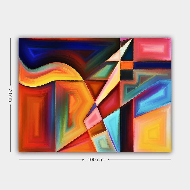 Lerretsbilde 70x100 cm - Abstrakt komposisjon med dynamiske former og farger som skaper en følelse av bevegelse - Mørk blå / Oransje / Rød - Innredning - Bilder & kunst - Lerretsbilder