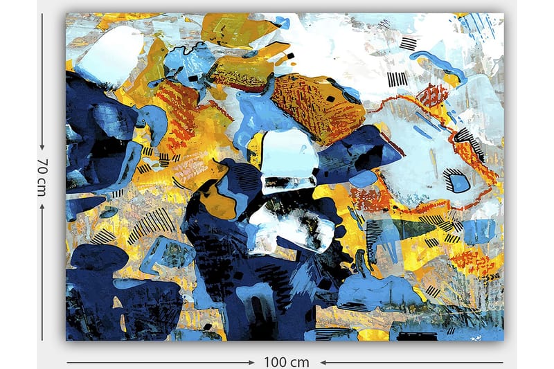 Lerretsbilde 70x100 cm - Abstrakt komposisjon med dynamiske former og farger som skaper en livlig følelse - Mørk blå / Lys blå / Gul - Innredning - Bilder & kunst - Lerretsbilder