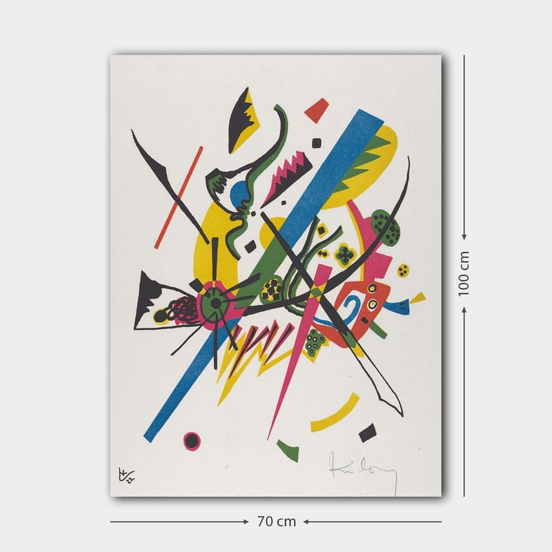 Lerretsbilde 70x100 cm - Abstrakt komposisjon med dynamiske linjer og former som skaper en følelse av bevegelse - Grønn / Blå / Gul - Innredning - Bilder & kunst - Lerretsbilder