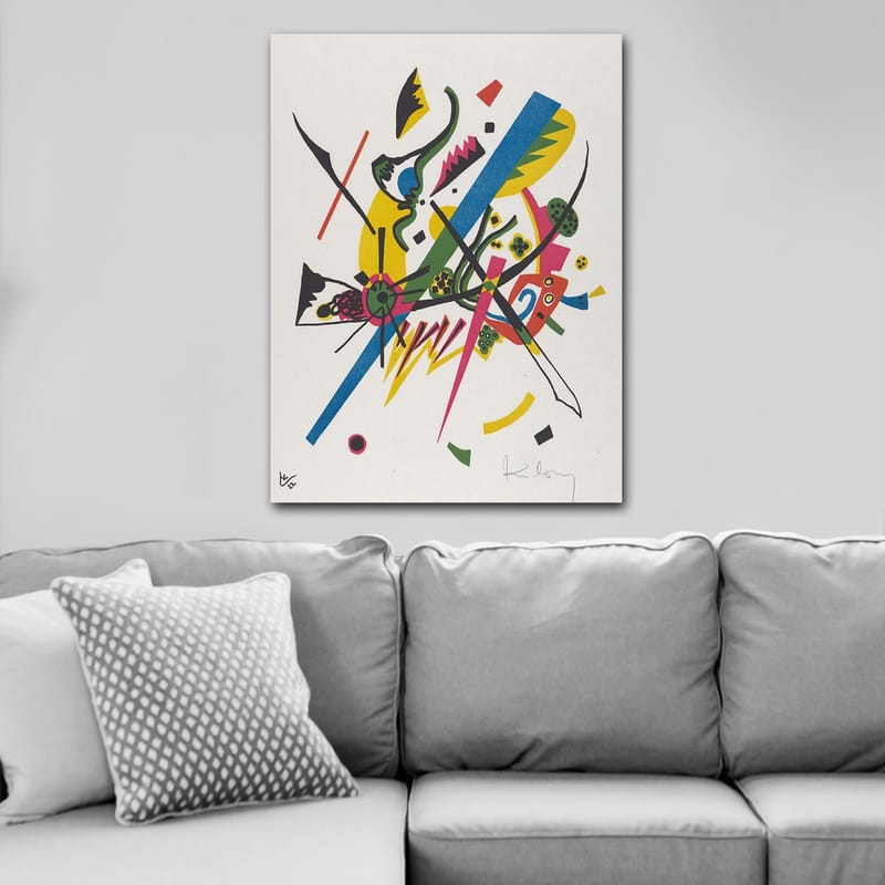 Lerretsbilde 70x100 cm - Abstrakt komposisjon med dynamiske linjer og former som skaper en følelse av bevegelse - Grønn / Blå / Gul - Innredning - Bilder & kunst - Lerretsbilder