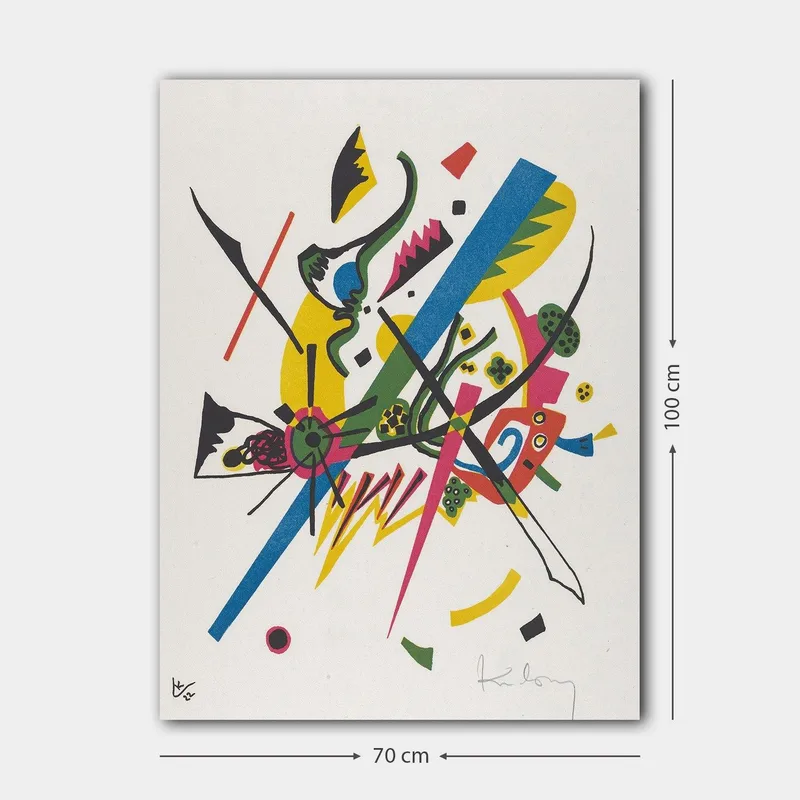 Lerretsbilde 70x100 cm - Abstrakt komposisjon med dynamiske linjer og former som skaper en følelse av bevegelse - Grønn / Blå / Gul - Innredning - Bilder & kunst - Lerretsbilder