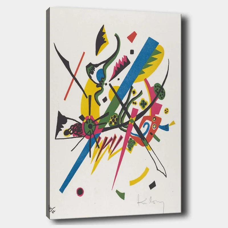 Lerretsbilde 70x100 cm - Abstrakt komposisjon med dynamiske linjer og former som skaper en følelse av bevegelse, Grønn / Blå / Gul