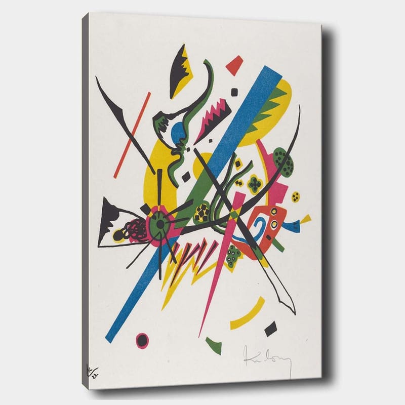 Lerretsbilde 70x100 cm - Abstrakt komposisjon med dynamiske linjer og former som skaper en følelse av bevegelse, Grønn / Blå / Gul