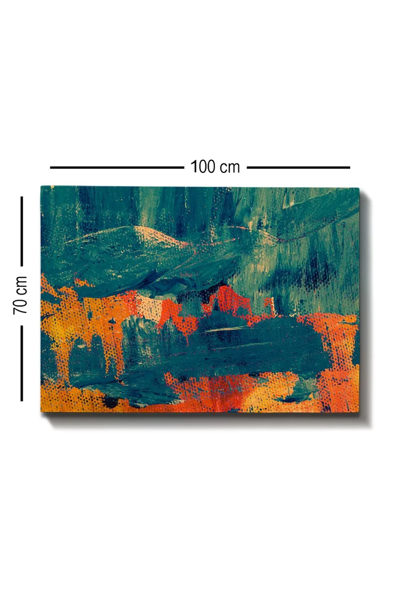 Lerretsbilde 70x100 cm - Abstrakt komposisjon med dype grønne og varme oransje toner - Mørk grønn / Oransje - Innredning - Bilder & kunst - Lerretsbilder
