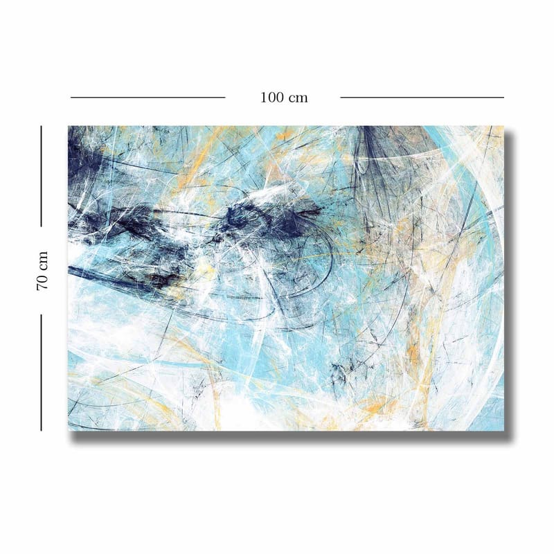 Lerretsbilde 70x100 cm - Abstrakt komposisjon med elementer av blått og lyse toner som skaper en følelse av bevegelse - Blå / Hvit / Lys gul - Innredning - Bilder & kunst - Lerretsbilder